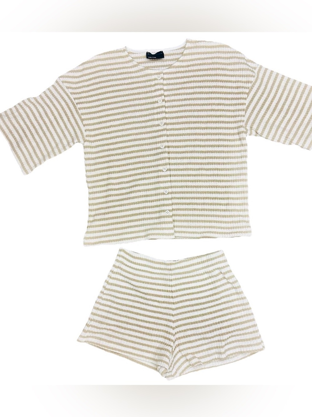ASOS Beige and White Striped Knit Button-Up Top